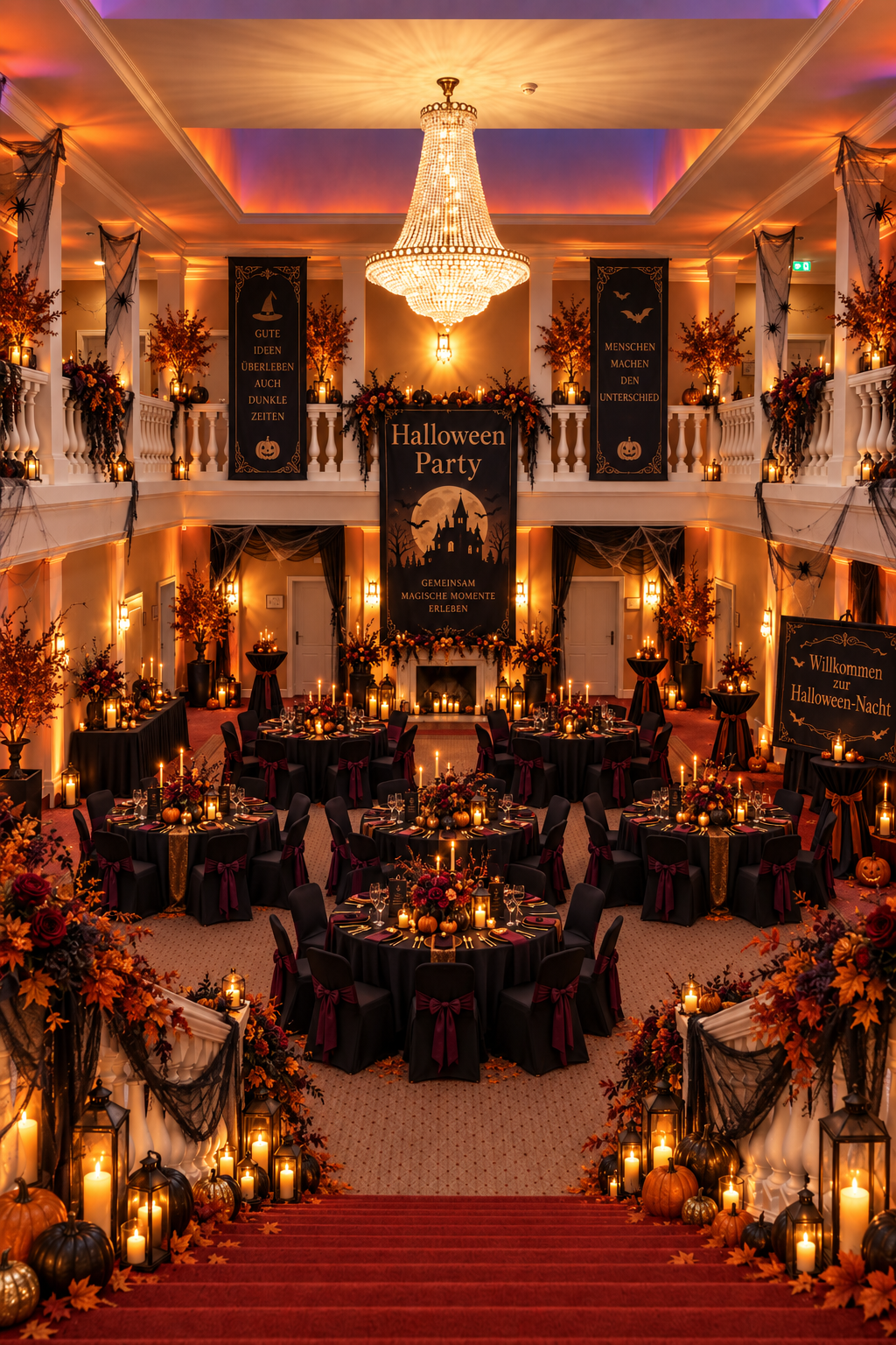 Halloween-Dinner im festlich dekorierten Atrium
