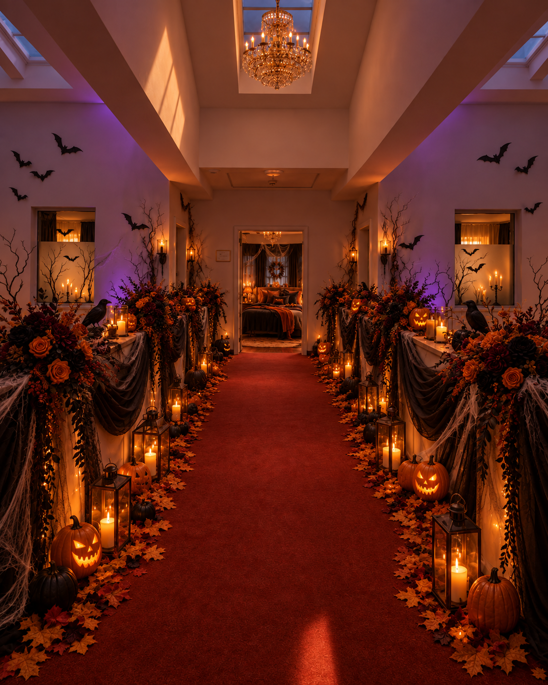 Halloween-Dekoration im Verbindungsgang zur Suite
