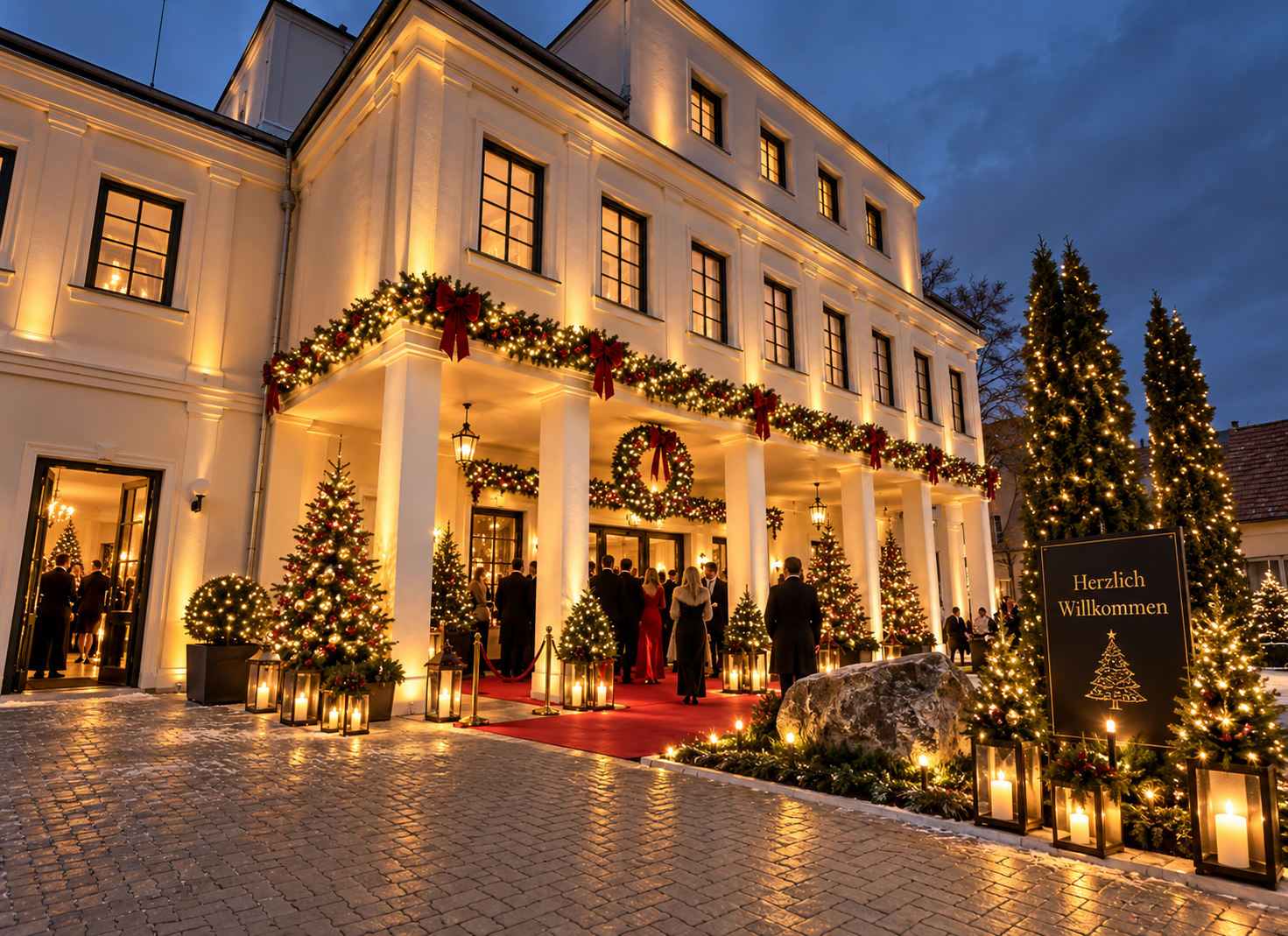 Weihnachtlich geschmückter Außenbereich der Residenz